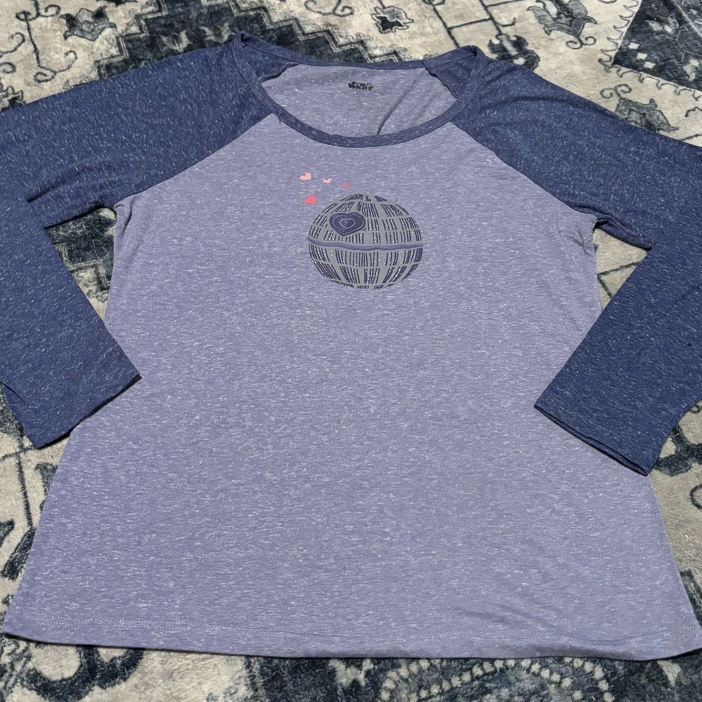 STAR WARS PURPLE TWO-TONED DEATH STAR HENLEY WOMAN’S LONG-SLEEVE GRAPHIC T-SHIRT